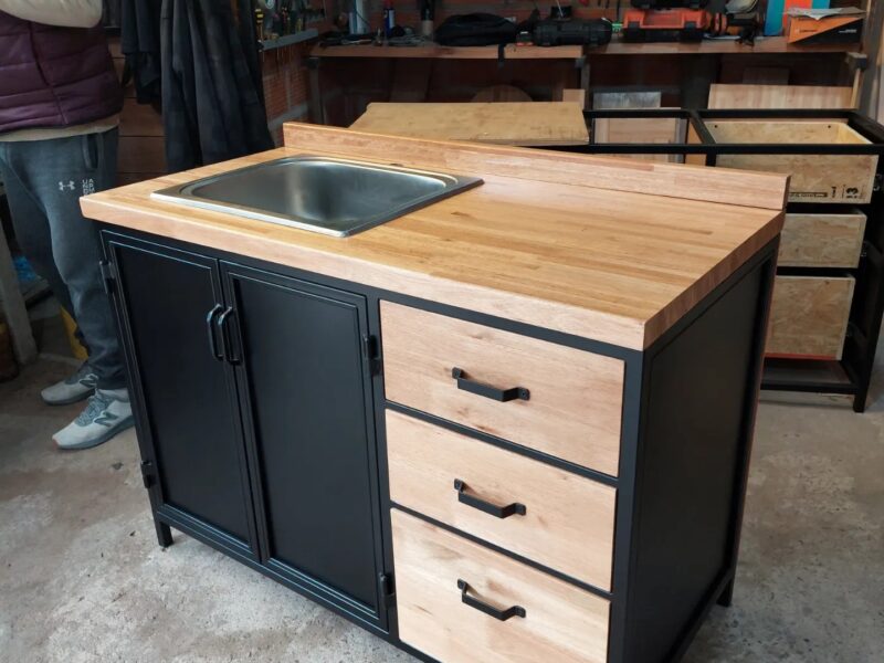 Metal & Wood Panel Floor Unit with sink L 1300 D 600 H 900